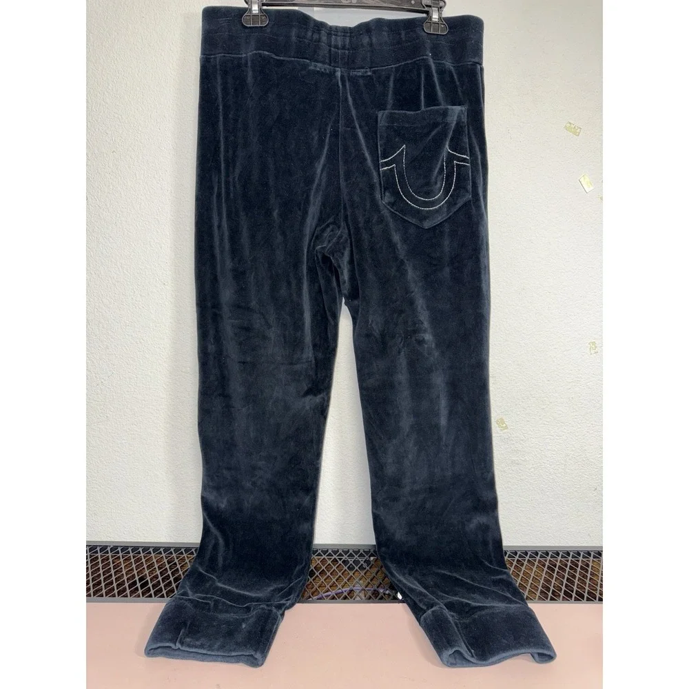 Vintage True Religion Pants S Black‎ Jogger Velour Sweatpants Gold Logo Athletic